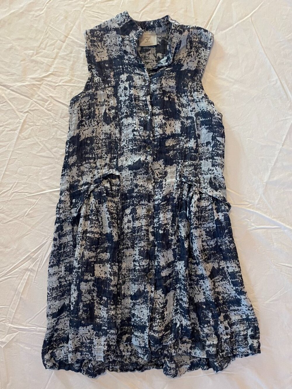 Women's Chalet et Ceci Chalet USA Navy Blue Patterned Linen Sleeveless Dress